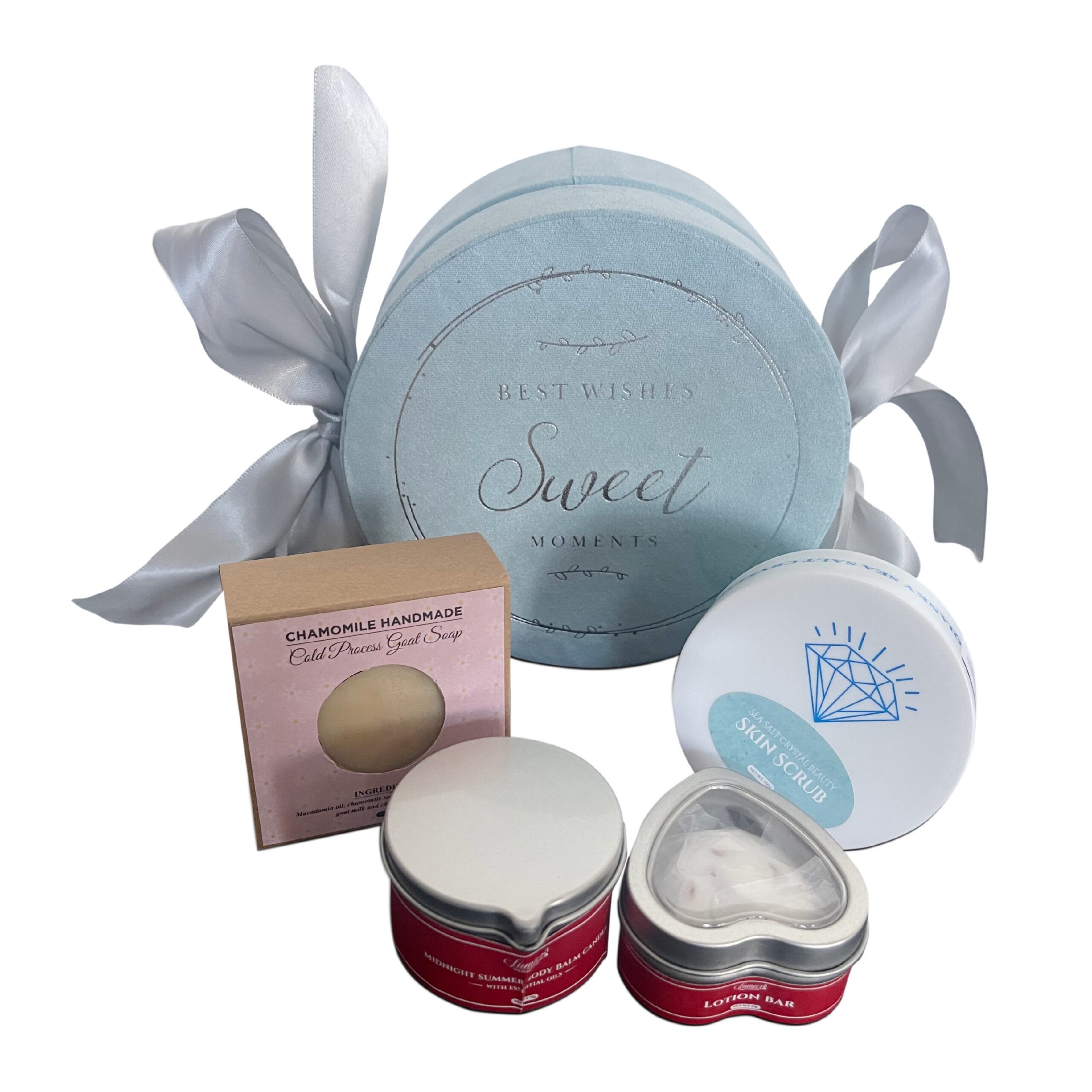Sensual Melting Candle, Goat Soap, Body Scrub & Lotion Bar Gift Box Set